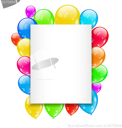 Image of Birthday card with colorful balloons with space for text