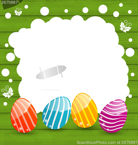 Image of Holiday card with Easter colorful eggs