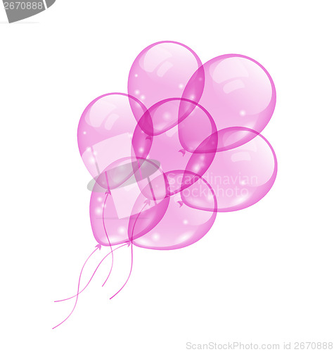 Image of Flying pink balloons isolated on white background 