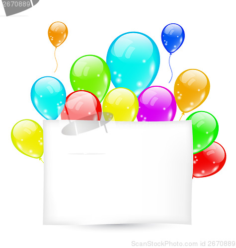Image of Birthday card with colorful balloons with space for text