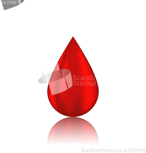 Image of Red blood drop with reflection, isolated on white background