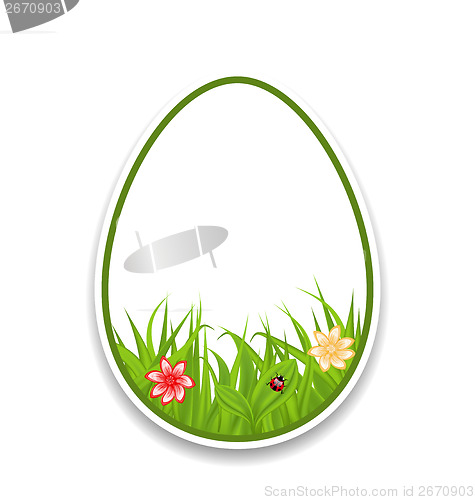 Image of Easter paper sticker eggs with green grass and flowers