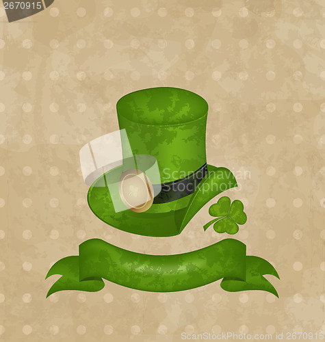 Image of Green hat, clover, ribbon in saint Patrick Day