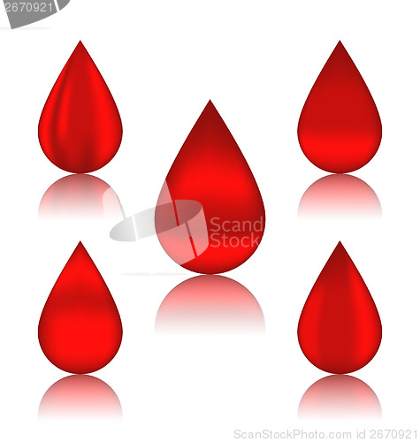 Image of Set blood drops with reflections, different variation 