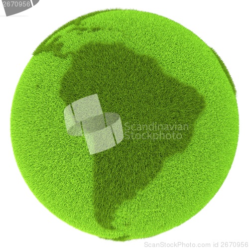 Image of South America on green planet