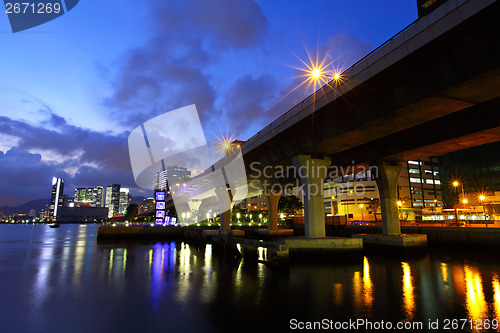 Image of Viaduct in city at night