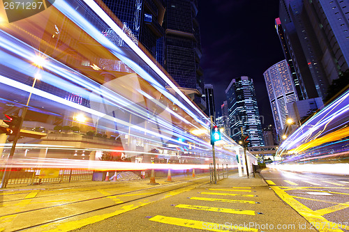 Image of Fast moving car light in Hong Kong at night