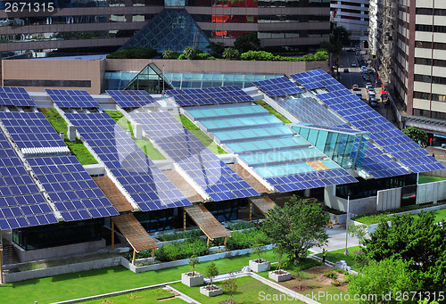 Image of Solar panel on building roof top