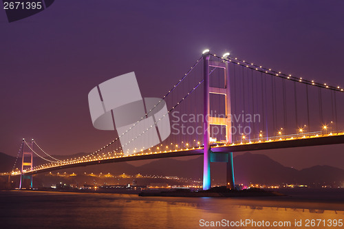 Image of Cable bridge in Hong Kong at night