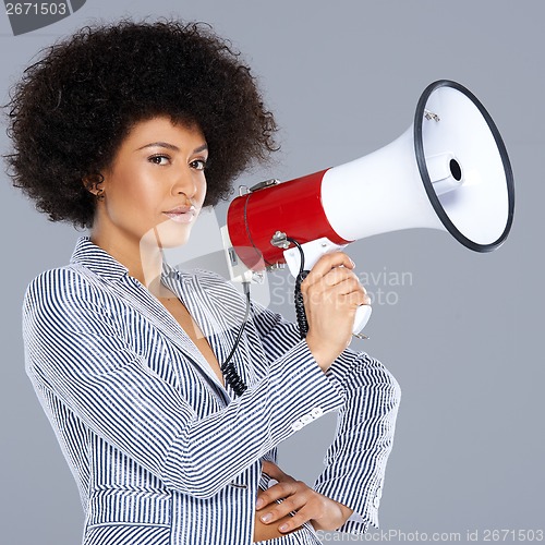 Image of Stylish African American woman with a megaphone