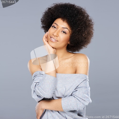 Image of Beautiful dreamy African American woman