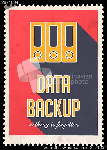 Image of Data Backup on Red in Flat Design.
