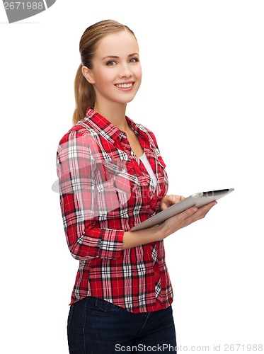 Image of smiling girl with tablet pc computer