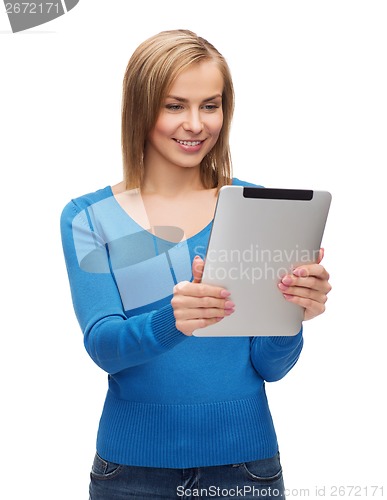 Image of smiling girl with tablet pc computer