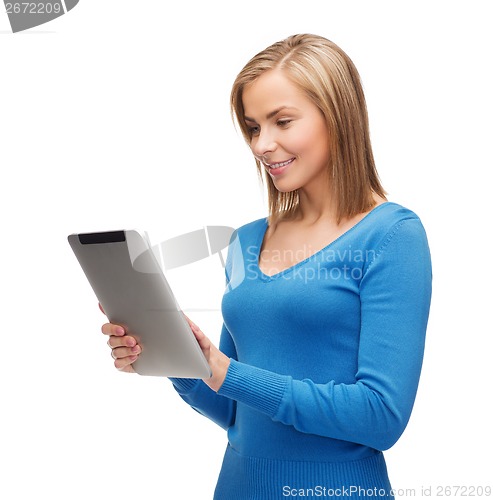 Image of smiling girl with tablet pc computer