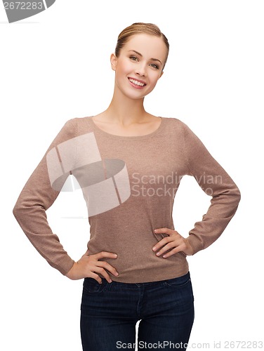 Image of smiling woman over white background