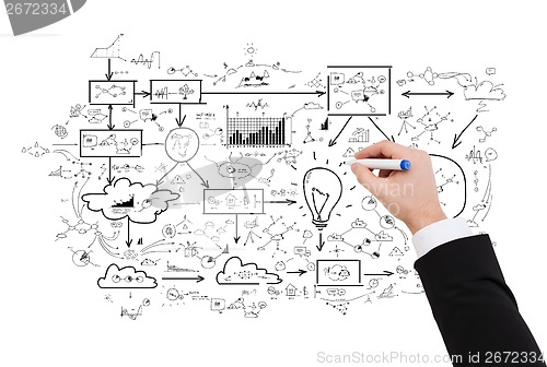 Image of close up of businessman drawing big plan