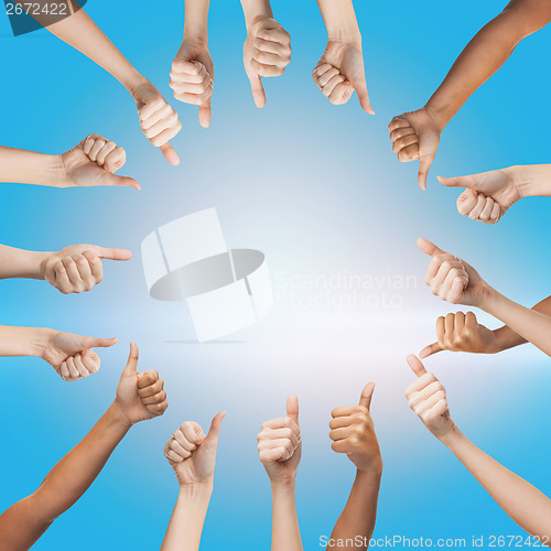 Image of human hands showing thumbs up in circle