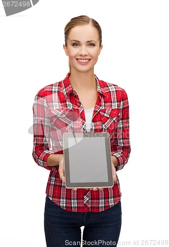 Image of smiling girl with tablet pc with blank scneen