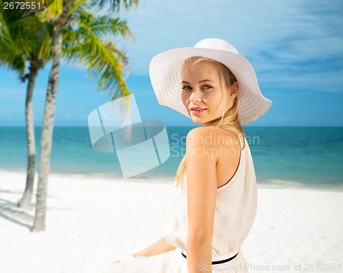 Image of beautiful woman enjoying summer outdoors