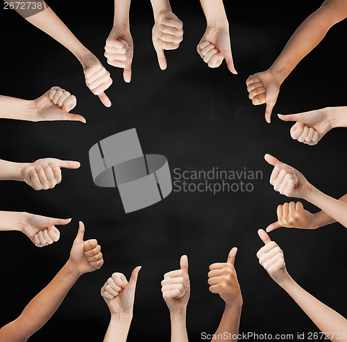 Image of human hands showing thumbs up in circle