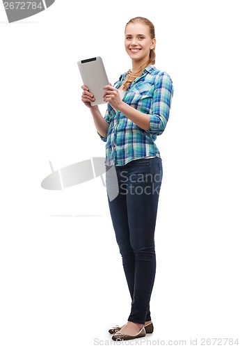 Image of smiling girl with tablet pc computer