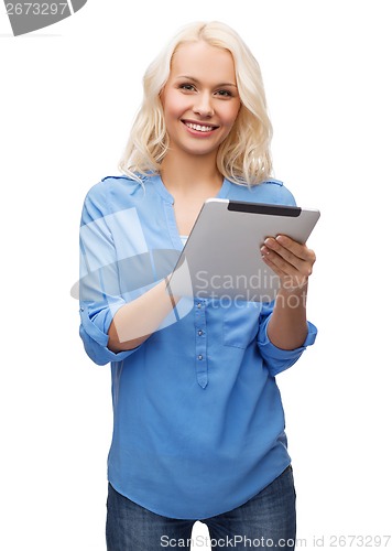 Image of smiling girl with tablet pc computer