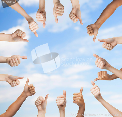 Image of human hands showing thumbs up in circle