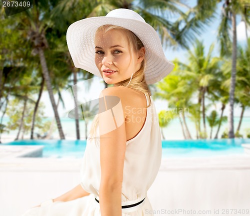 Image of beautiful woman enjoying summer outdoors