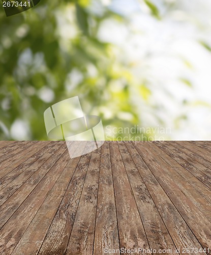 Image of wooden floor and green plants