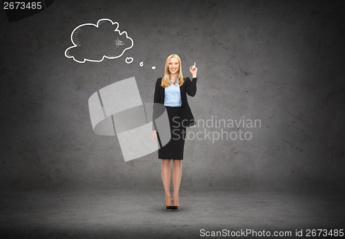 Image of attractive young businesswoman with her finger up