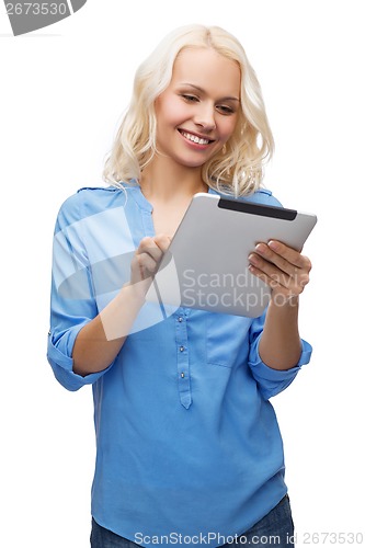 Image of smiling girl with tablet pc computer