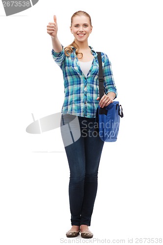 Image of smiling female student with laptop bag