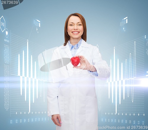 Image of smiling female doctor with heart