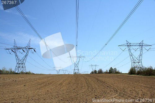 Image of Electricity pylons in cultivated land