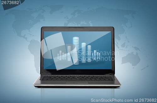 Image of laptop computer with skyscrapers screen