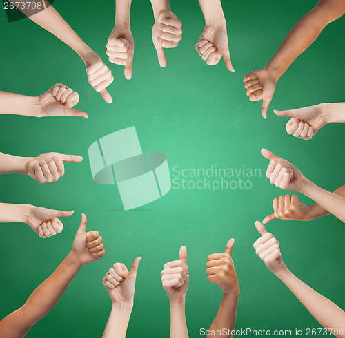 Image of human hands showing thumbs up in circle