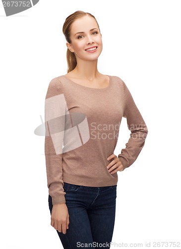 Image of smiling woman over white background