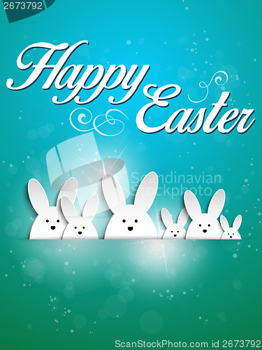 Image of Happy Easter Rabbit Bunny on Blue Background