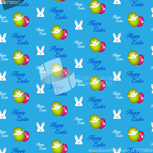 Image of Happy Easter Rabbit Bunny Blue Seamless Background