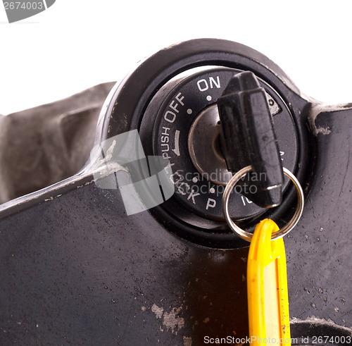 Image of Key of an old motorcycle, selective focus