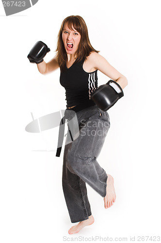 Image of woman wearing karate gloves
