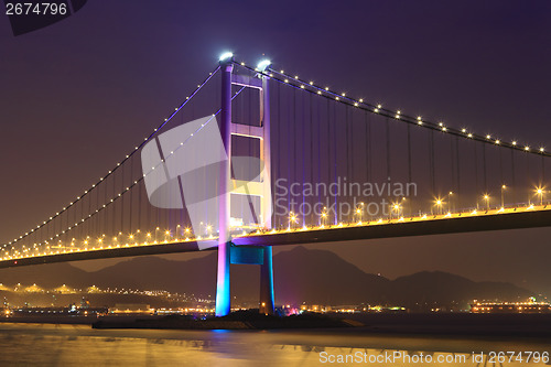 Image of Cable bridge in Hong Kong at night