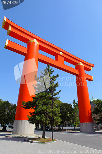 Image of Torii with blue sky in Kyoto