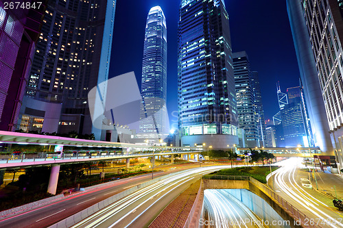 Image of Hong Kong city and traffic trail