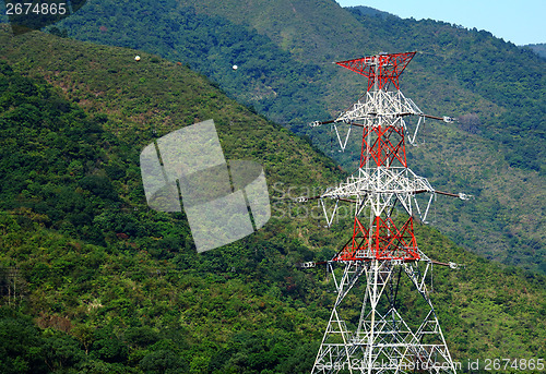 Image of Power distribution tower on mountain