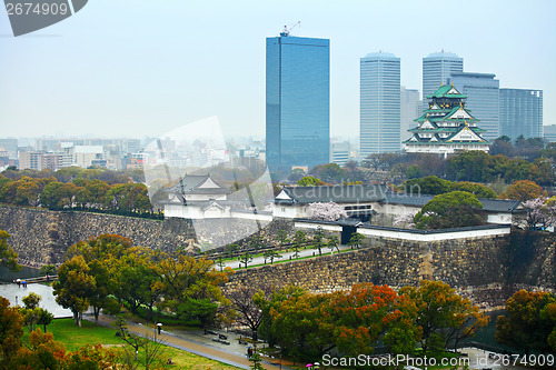 Image of Osaka castle with cityscape