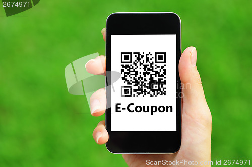 Image of Coupon QR code on smart phone 