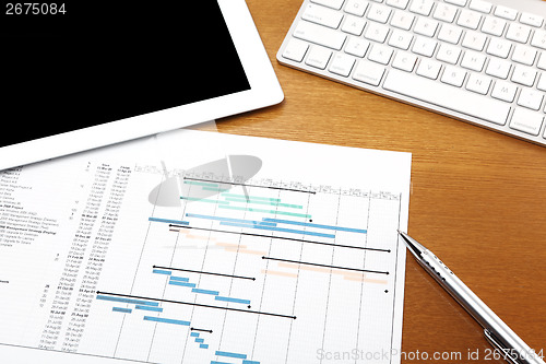 Image of Working desk with project gantt chart