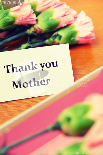 Image of Carnation flower and thank you card